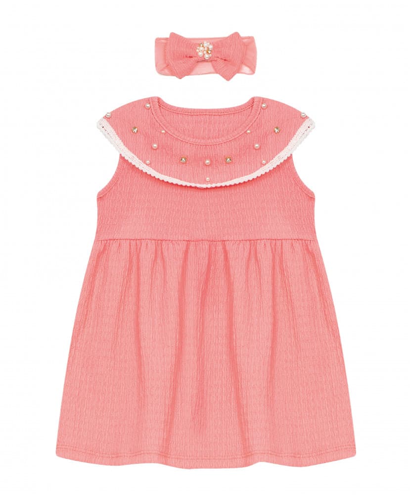 Vestido baby luxo Tileesul com faixa de cabelo