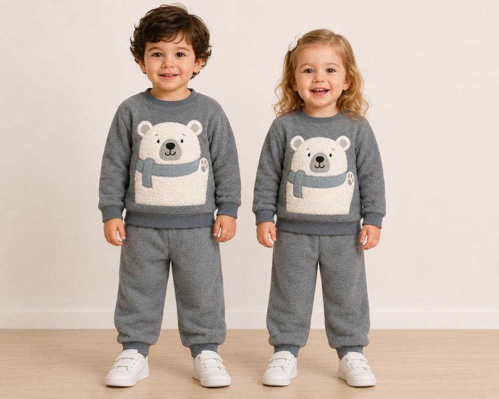 Conjunto unissex em Fleece Urso Cachecol Tileesul