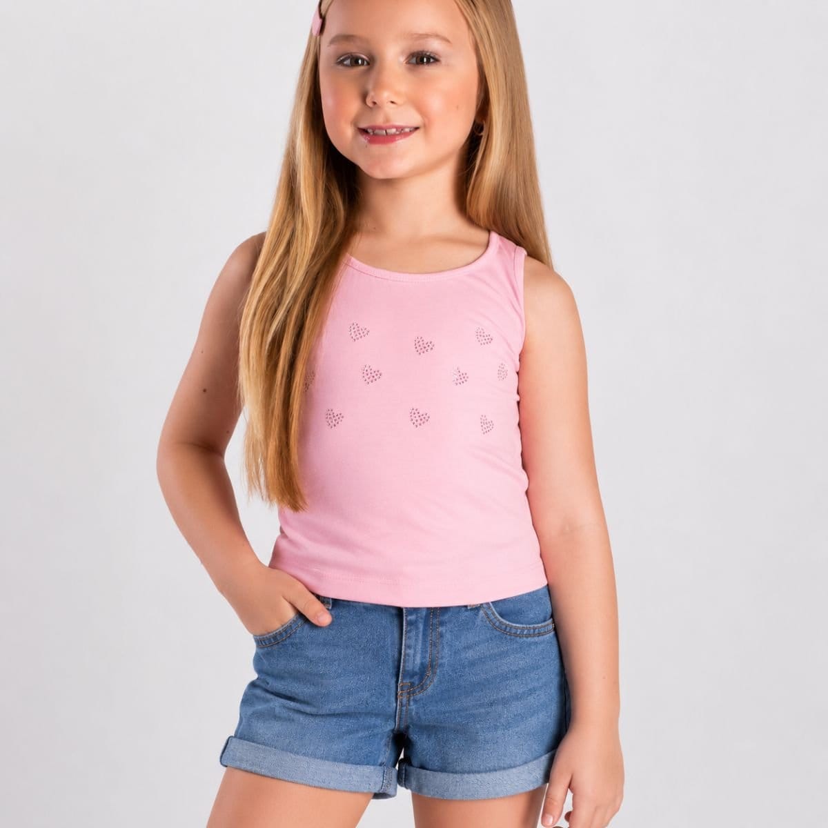 Regata em cotton corações em strass - Foto 1