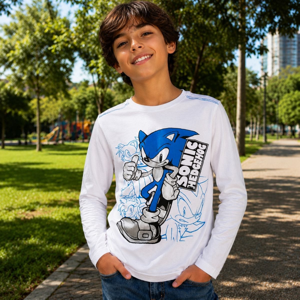 Camiseta Manga Longa Sonic - Foto 1