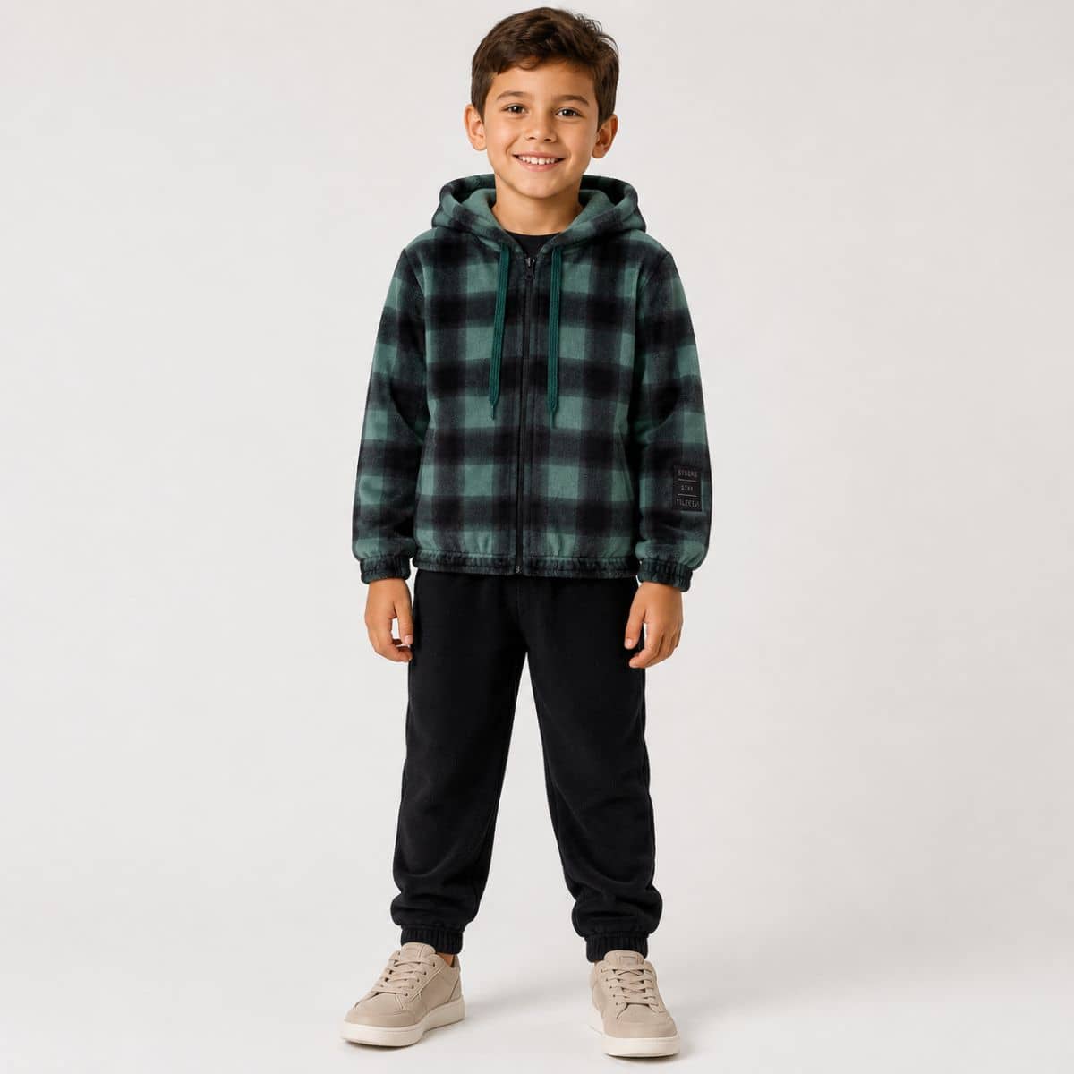 Conjunto em Fleece casaco com capuz e zíper Tileesul