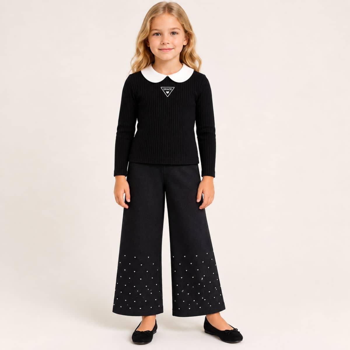 Conjunto blusa de colarinho e calça
