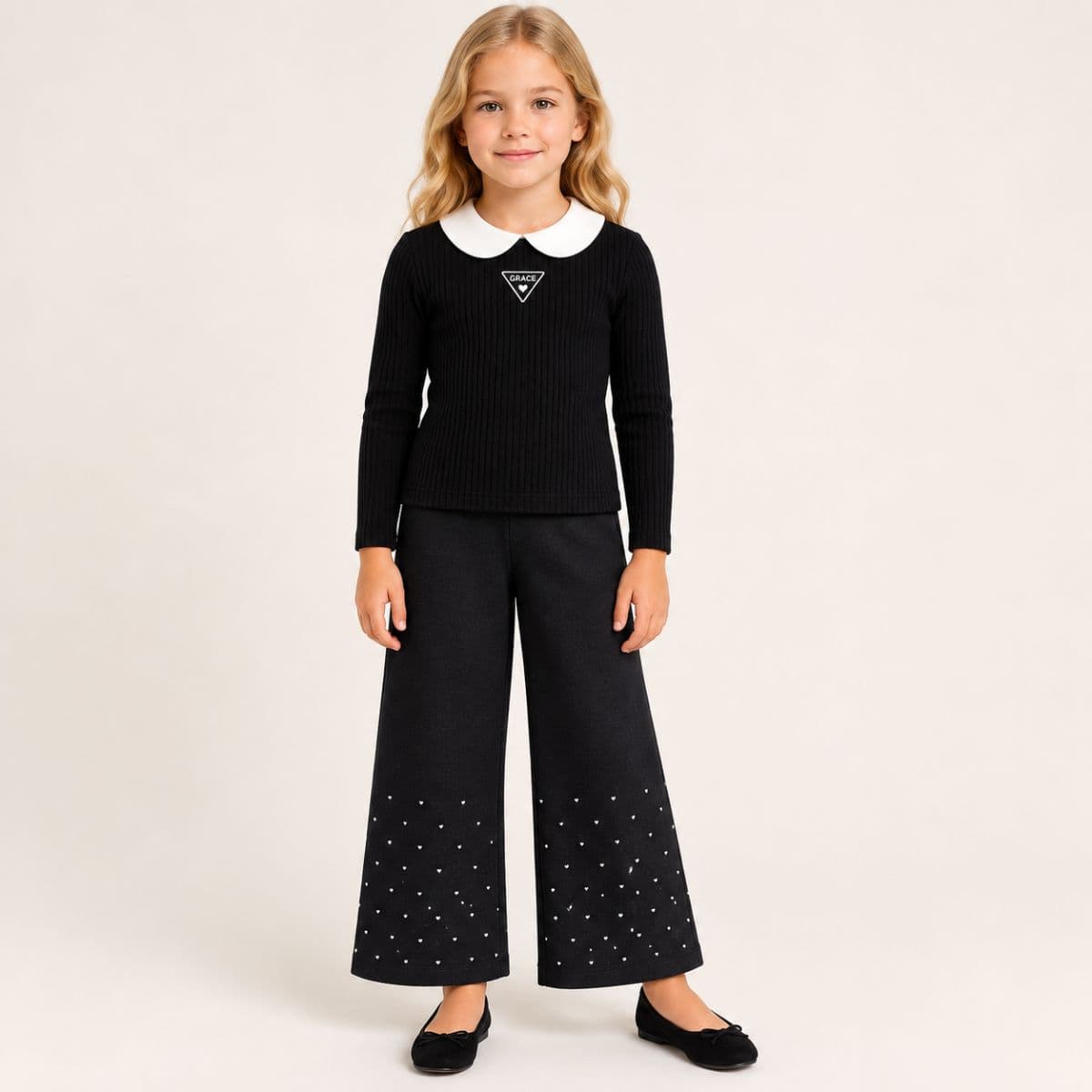 Conjunto blusa de colarinho e calça