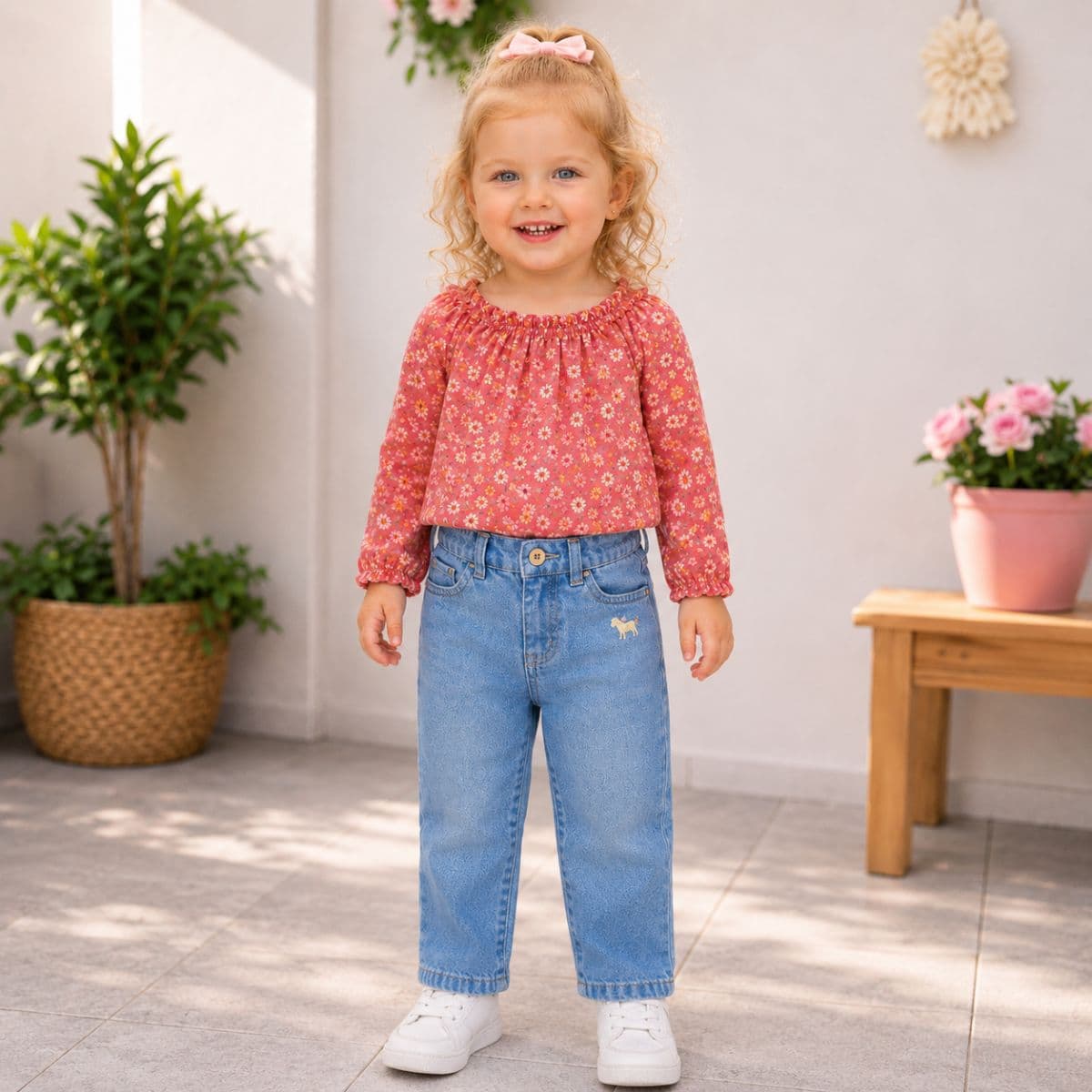 Calça jeans menina com bordado Charpey