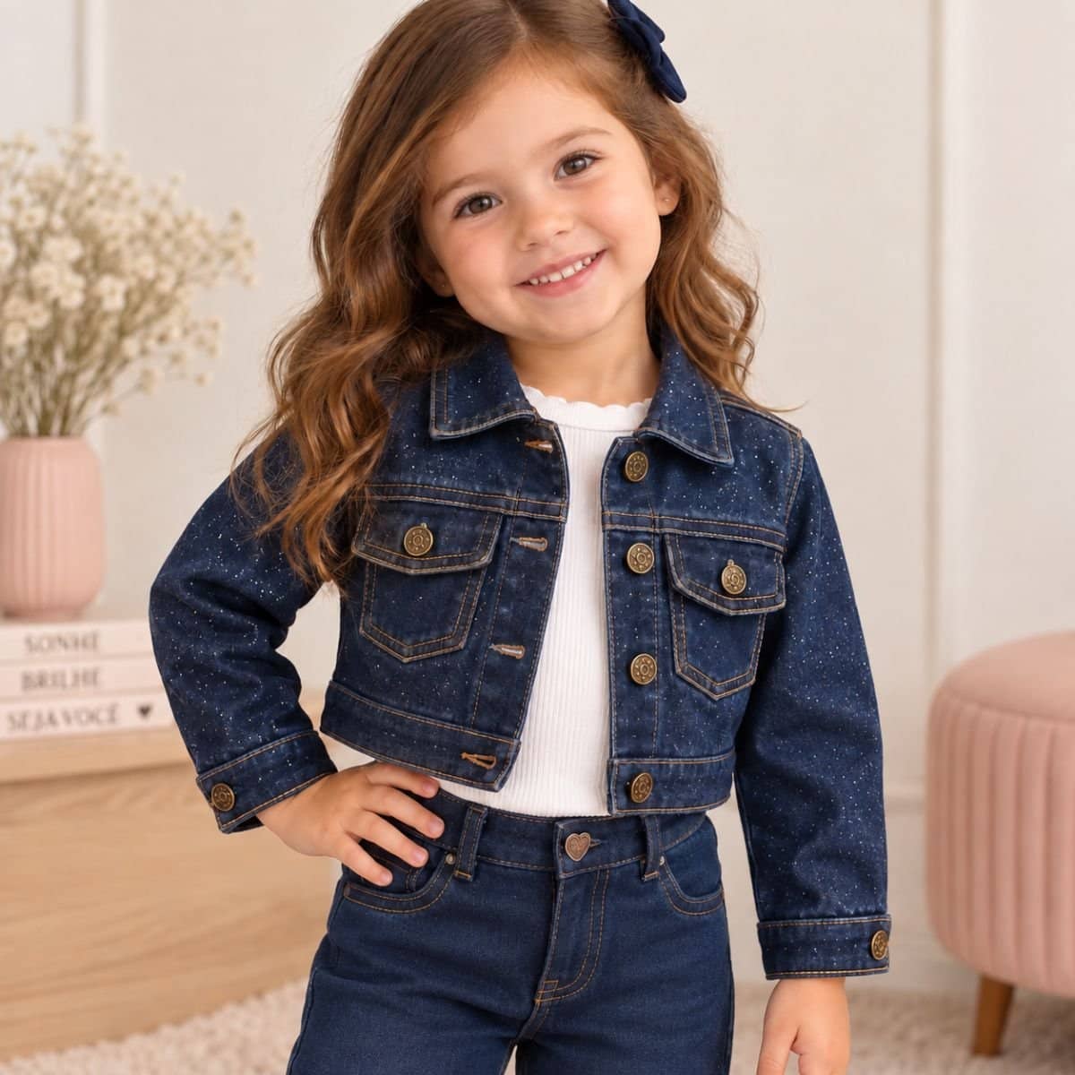 Jaqueta jeans com glitter